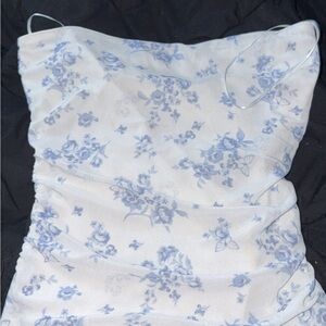 Garage White and Light Blue Floral tube Top